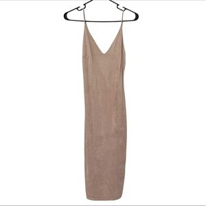 NWT!! Mocha Suede Strapless V-Neck Midi Dress S